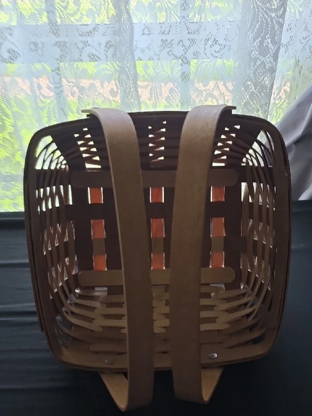 Handwoven Natural Wood Picnic Basket with Handles